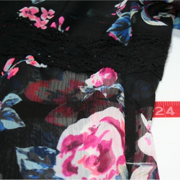 Express Sheer Black Floral Kimono Womens Medium Lace Trim Boho Layering Cardigan - Picture 5 of 7